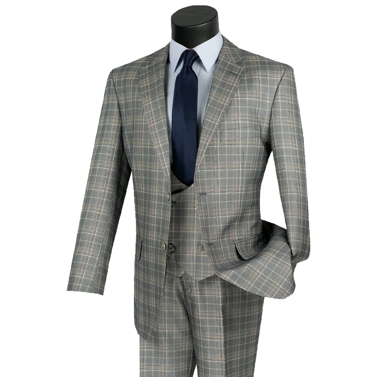 Sharkskin Glen Plaid 3-Piece Classic-Fit Suit in Gray