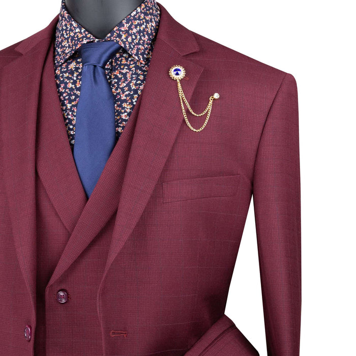 Glen Plaid 3-Piece Classic-Fit Suit in Burgundy
