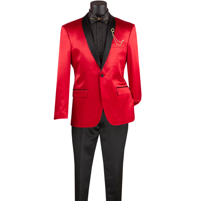 Sateen Slim-Fit Stretch Tuxedo Jacket in Red