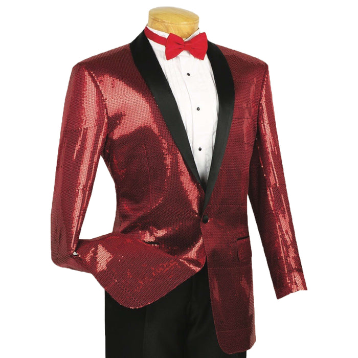 Sequins Disco Shawl-Collar Tuxedo Jacket in Red