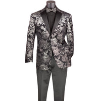 Paisley Embossed Modern-Fit Tuxedo Jacket in Silver & Black