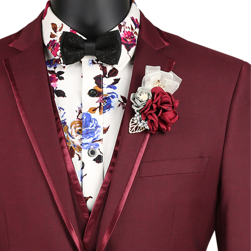 Trimmed 3-Piece Slim-Fit Tuxedo in Burgundy