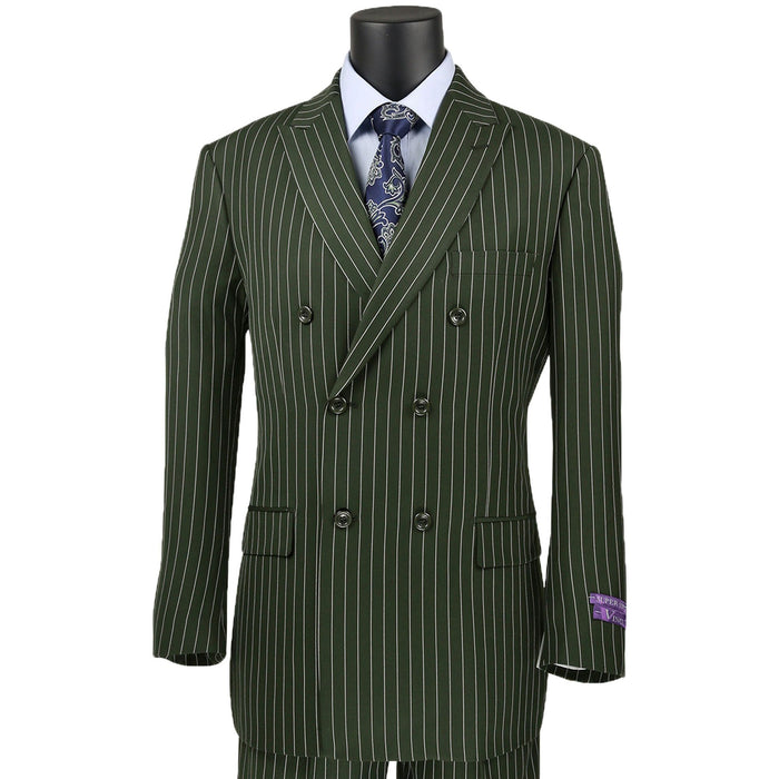 Gangster Pinstripe Double-Breasted Classic-Fit Suit in Olive Green