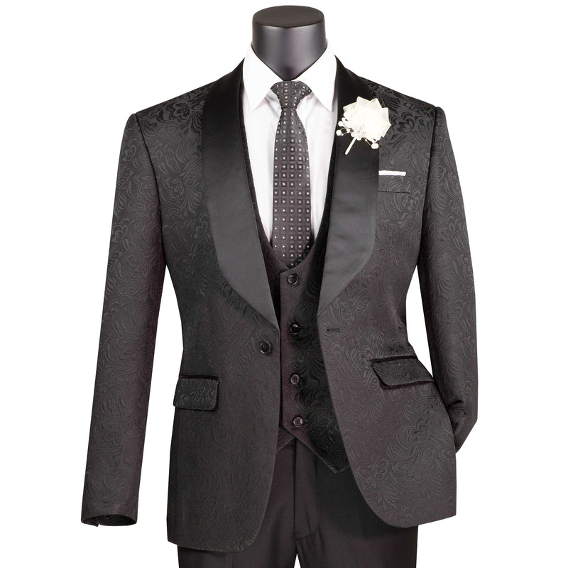 Jacquard 3-Piece Slim-Fit Tuxedo in Black