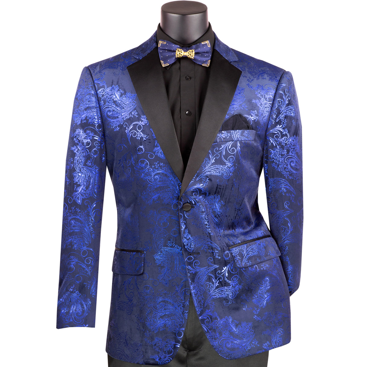 Paisley Embossed Modern-Fit Tuxedo Jacket in Blue & Black