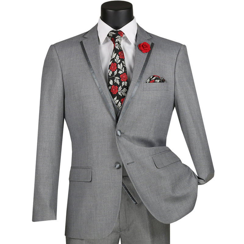 Trimmed 3-Piece Slim-Fit Tuxedo in Light Gray