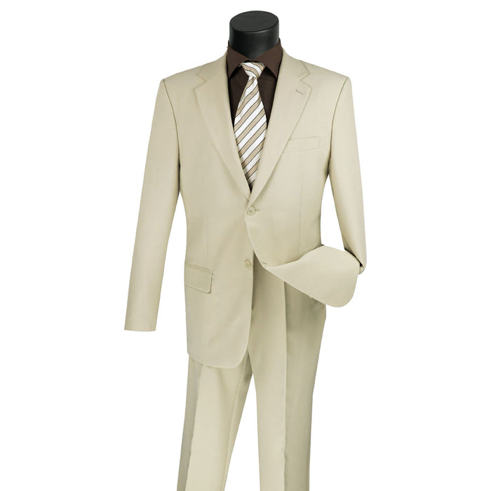 2-Button Classic-Fit Poplin Polyester Suit in Beige