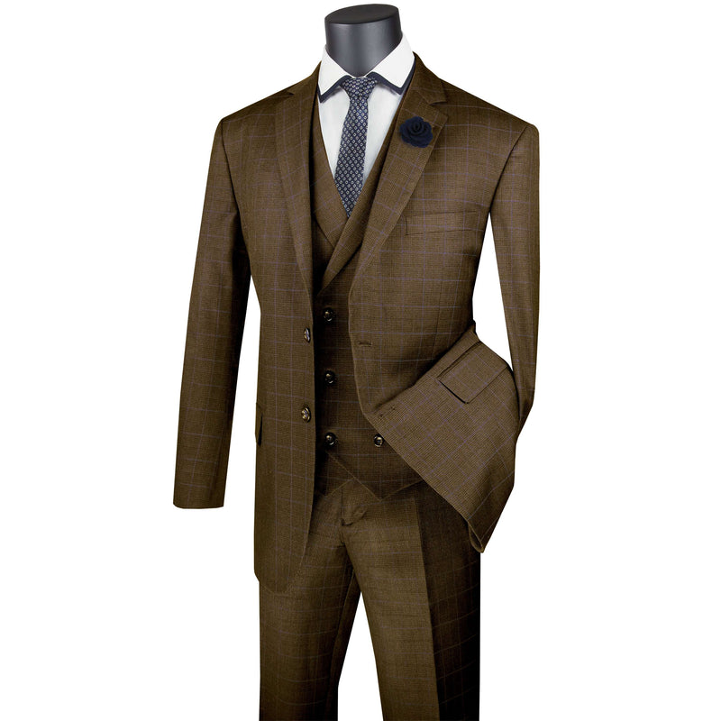 Glen Plaid 3-Piece Classic-Fit Suit in Taupe