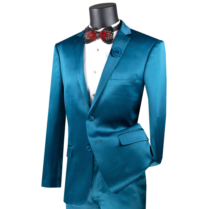 Sateen 2-Button Skinny-Fit Stretch Suit in Teal Blue