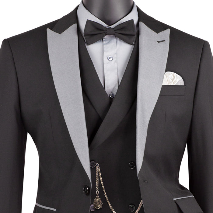 3-Piece Slim-Fit Tuxedo w/ Bow-Tie in Black