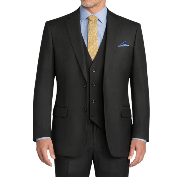 3 Piece 2 Button Classic Fit Suit w/ Flexible Waistband in Black