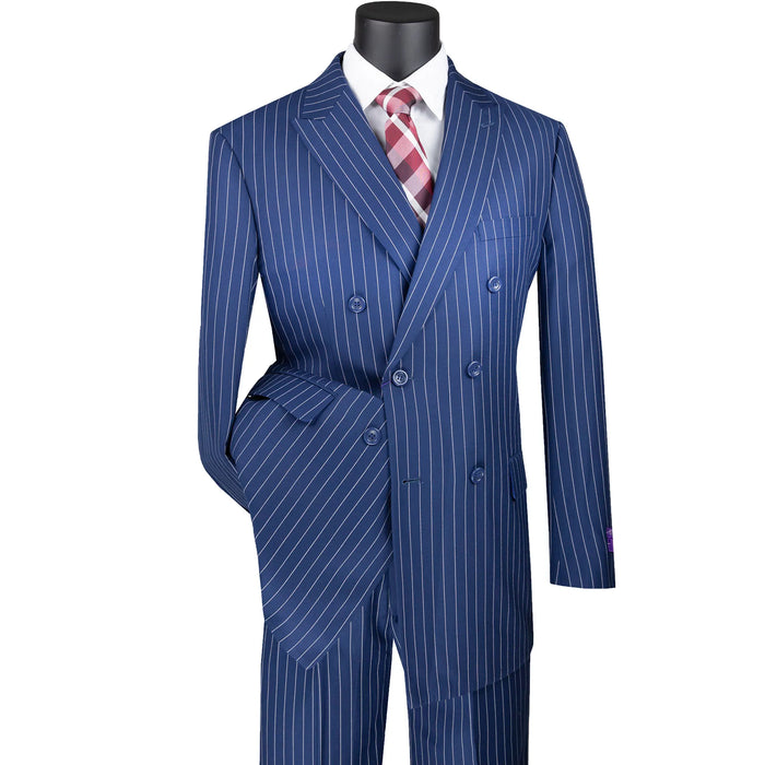 Gangster Pinstripe Double-Breasted Classic-Fit Suit in Blue