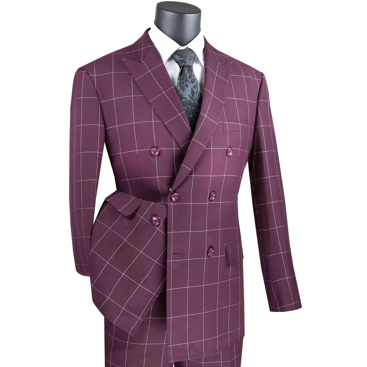 Windowpane Double-Breasted Modern-Fit Suit in Burgundy