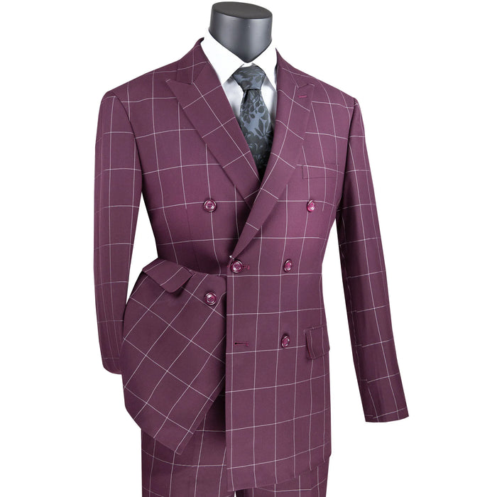Windowpane Double-Breasted Modern-Fit Suit in Burgundy