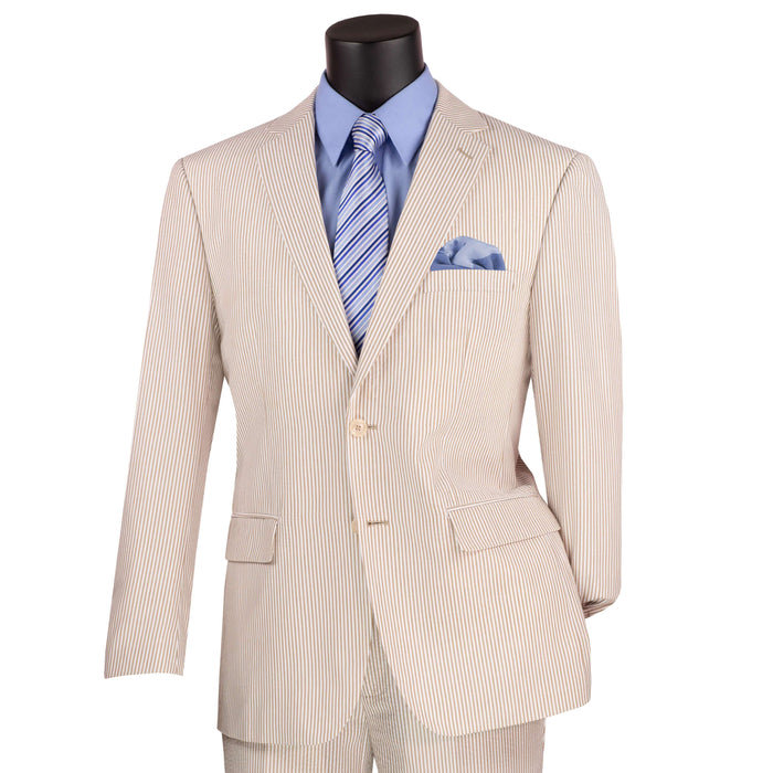 Seersucker Modern-Fit Cotton Summer Suit in Tan