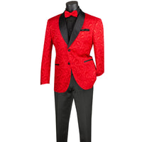 Jacquard Modern-Fit Shawl-Collar Tuxedo Jacket in Red