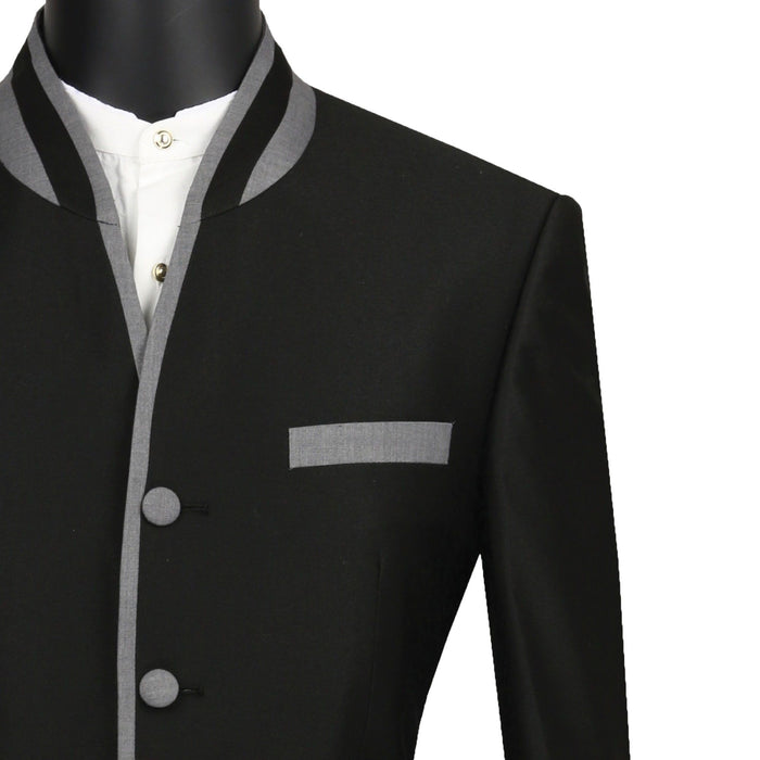 Sharkskin Banded-Collar Slim-Fit Tuxedo in Black