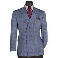 Glen Plaid Double Breasted Stretch Regular Fit Blazer in Blue