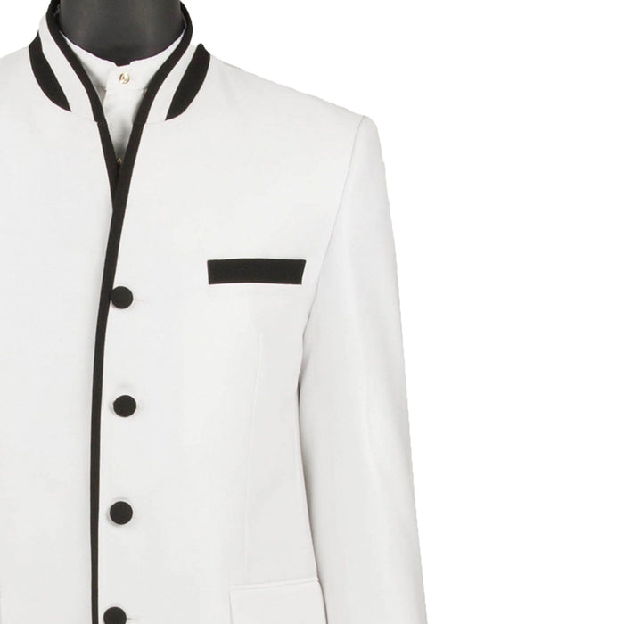 Sharkskin Banded-Collar Slim-Fit Tuxedo in White