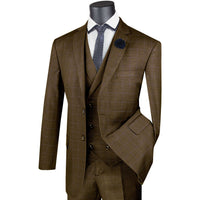Glen Plaid 3-Piece Classic-Fit Suit in Taupe