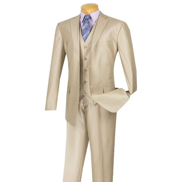 Sharkskin 3-Piece Classic-Fit Suit in Champagne Beige