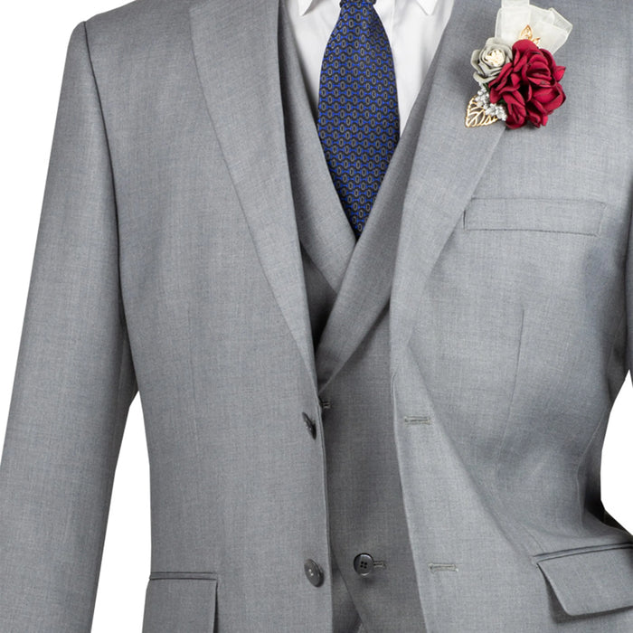 3-Piece Modern-Fit Suit w/ Adjustable Waistband in Light Gray