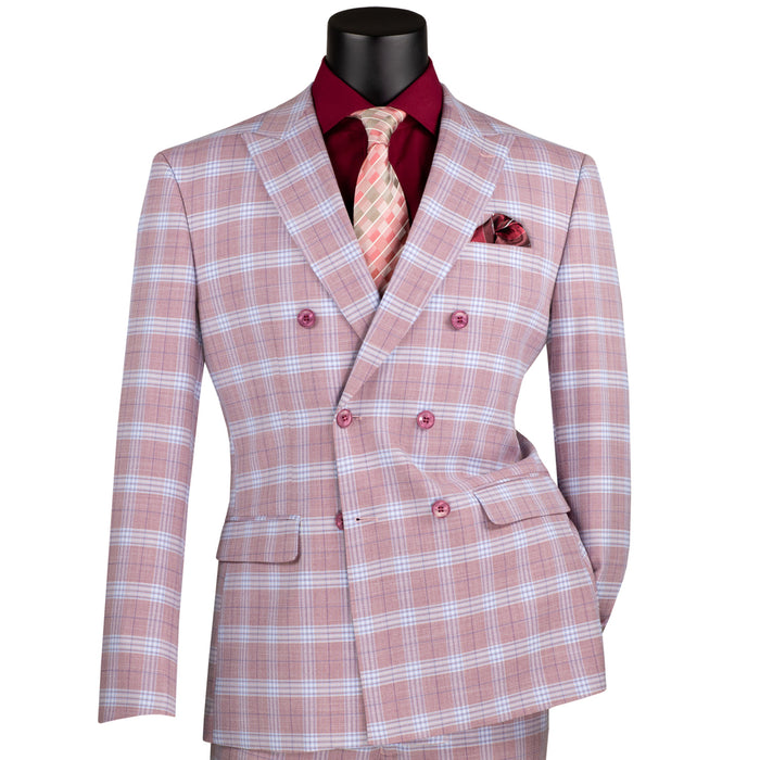Windowpane Double-Breasted Slim-Fit Suit in Adobe Rose