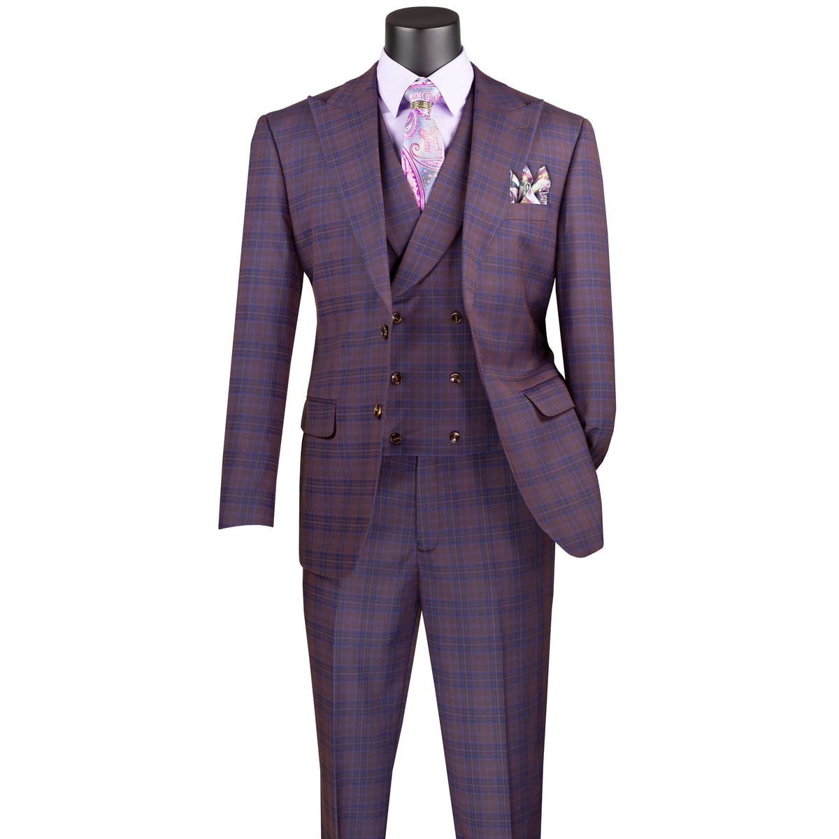 Plaid 3-Piece Modern-Fit Suit in Purple