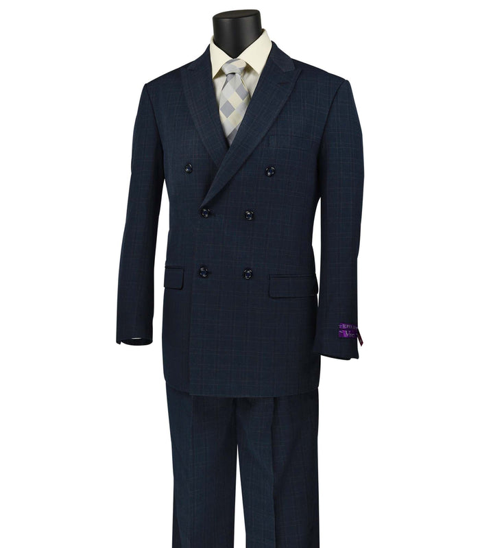 Windowpane Double-Breasted Classic-Fit Suit in Navy Blue
