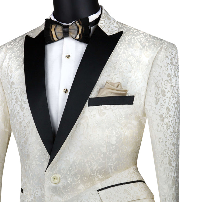 Paisley 2-Button Reg-Fit Tuxedo Jacket in Ivory