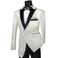 Paisley 2-Button Reg-Fit Tuxedo Jacket in Ivory