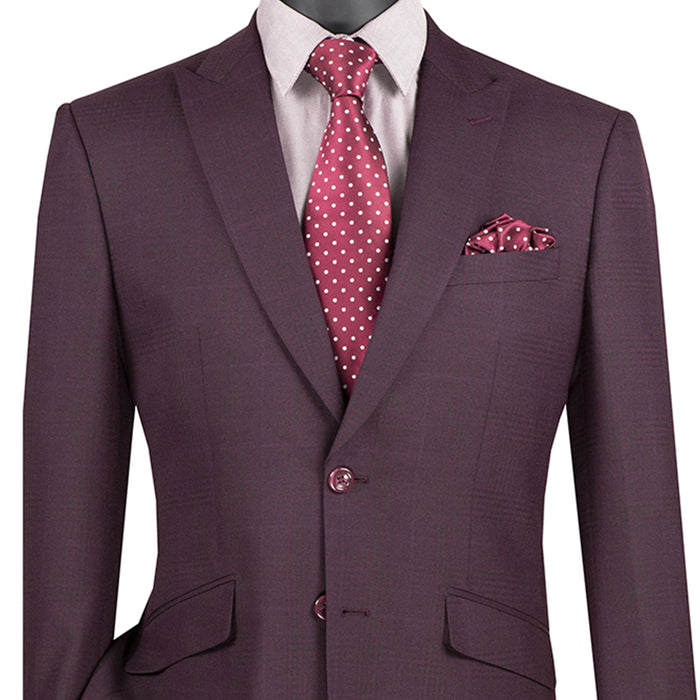 Glen Plaid Stretch Slim-Fit Suit in Burgundy