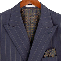 Wide Striped Double Breasted Regular Fit Suit w/ Adjustable Waistband in Denim Blue