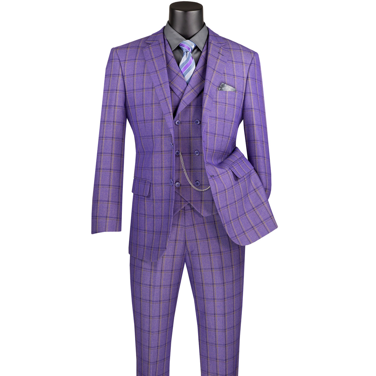 Windowpane 3-Piece Modern Fit Suit in Purple