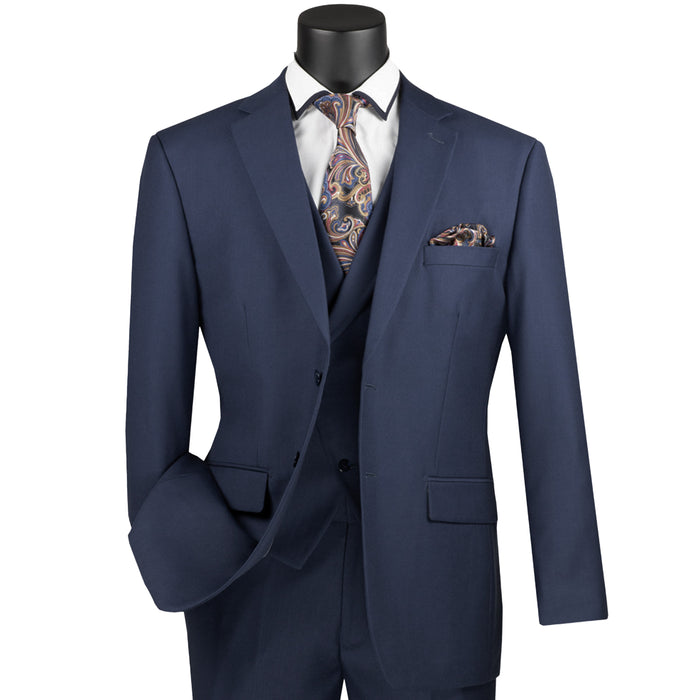 3-Piece Modern-Fit Suit w/ Adjustable Waistband in Navy Blue