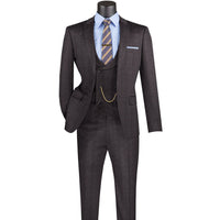 Plaid 3-Piece Slim-Fit Stretch Suit in Black