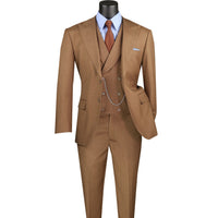 Textured 3-Piece Modern-Fit Suit w/ Adjustable Waistband in Light Brown