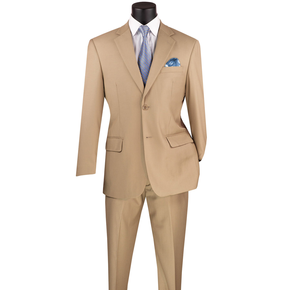 2-Button Classic-Fit Suit w/ Adjustable Waistband in Light Beige
