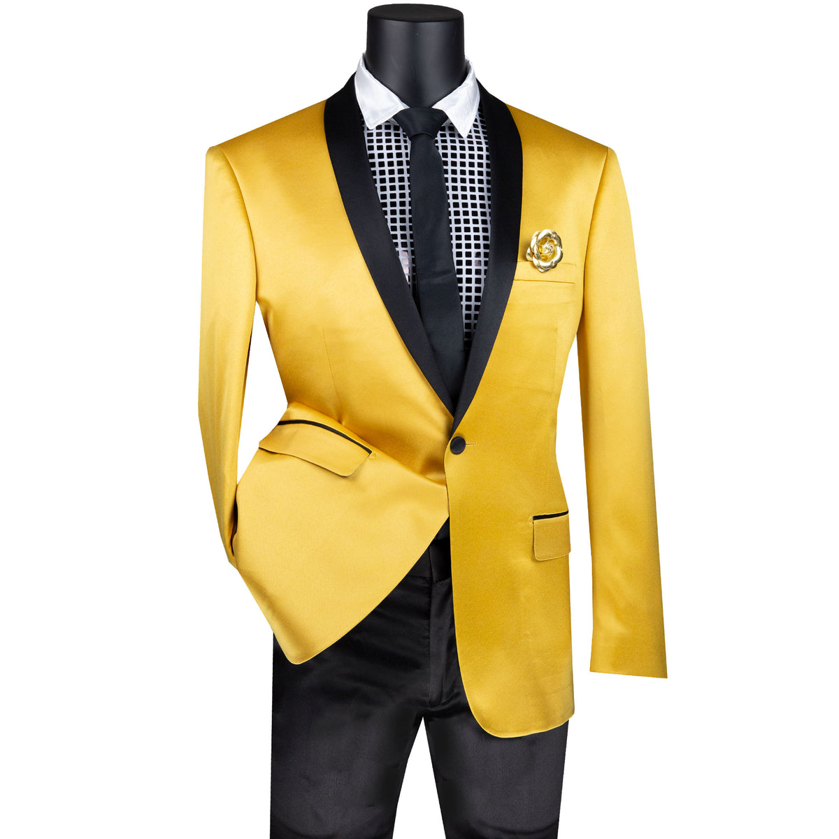 Sateen Slim-Fit Stretch Tuxedo Jacket in Gold