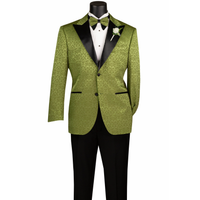 Floral Jacquard 2 Button Reg Fit Tuxedo Jacket in Pesto Green