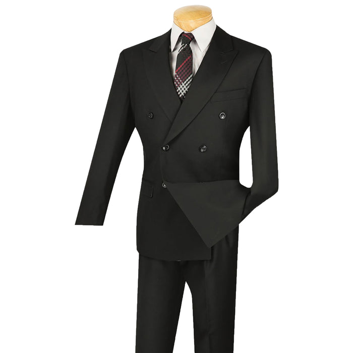 Double-Breasted Classic-Fit Suit w/ Adjustable Waistband in Black