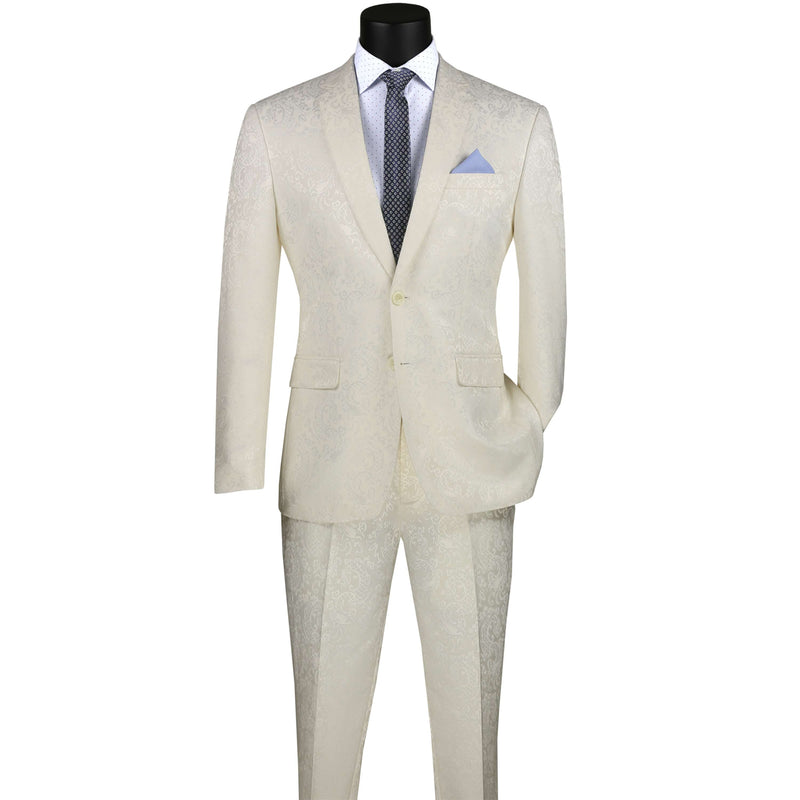Textured Tonal Paisley Slim-Fit Suit in Ivory