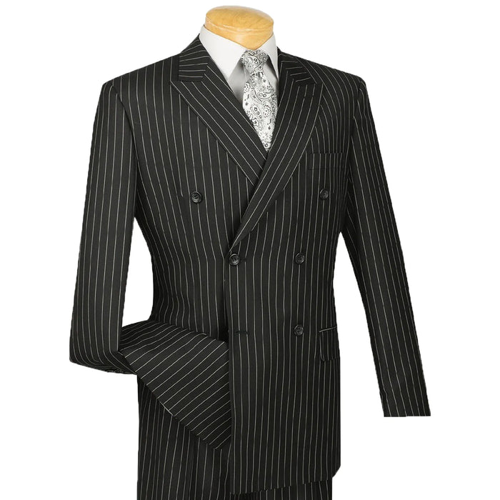 Gangster Pinstripe Double-Breasted Classic-Fit Suit in Black