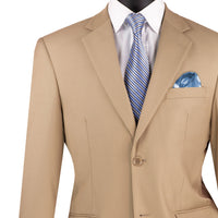 2-Button Classic-Fit Suit w/ Adjustable Waistband in Light Beige