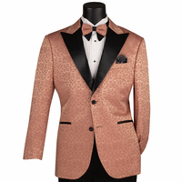 Floral Jacquard 2 Button Reg Fit Tuxedo Jacket in Clay
