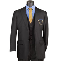 3 Piece 2 Button Classic Fit Suit w/ Flexible Waistband in Black