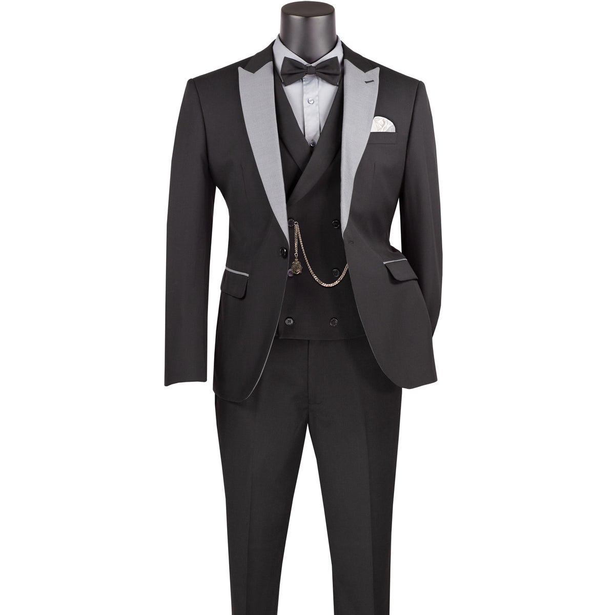 3-Piece Slim-Fit Tuxedo w/ Bow-Tie in Black