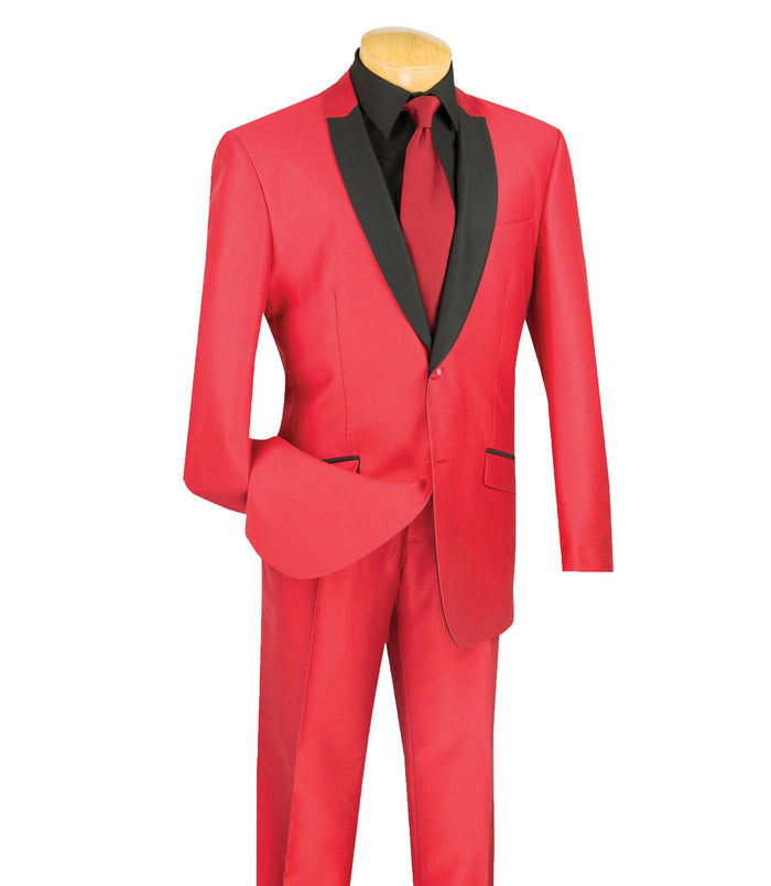 Sharkskin Shawl-Lapel Slim-Fit Tuxedo in Red