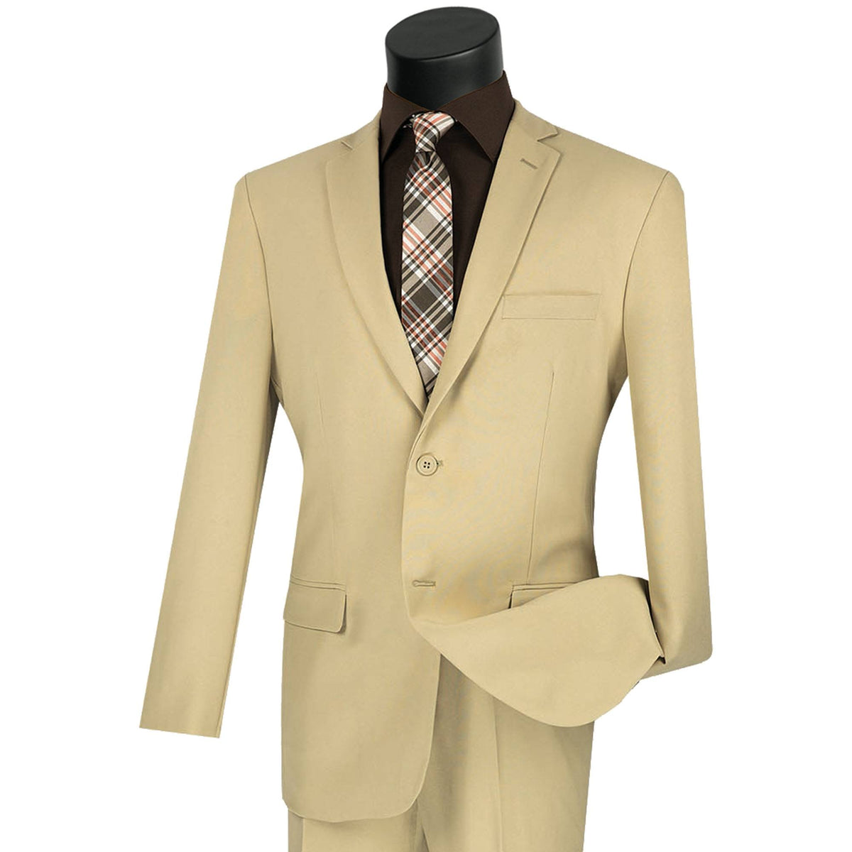 2-Button Slim-Fit Poplin Polyester Suit in Beige