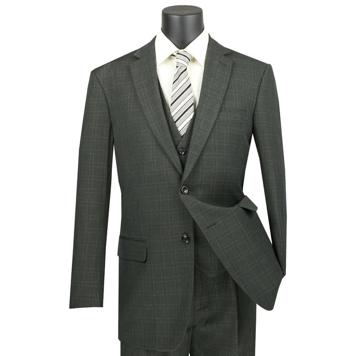 Windowpane Plaid 3-Piece Classic-Fit Suit in Olive Green